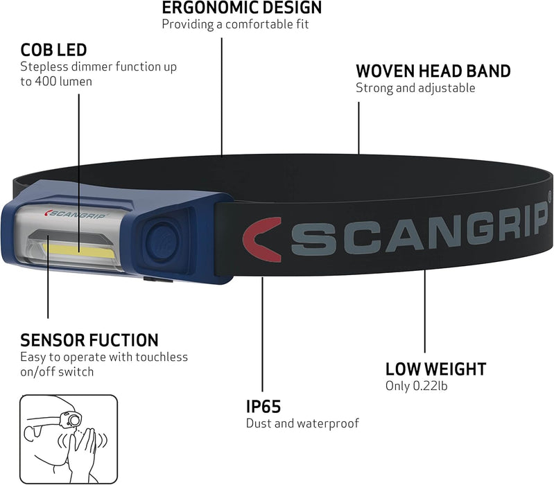 Scangrip I-View, Rechargeable COB LED headlamp, Panoramic Beam, Touchless on/Off Sensor