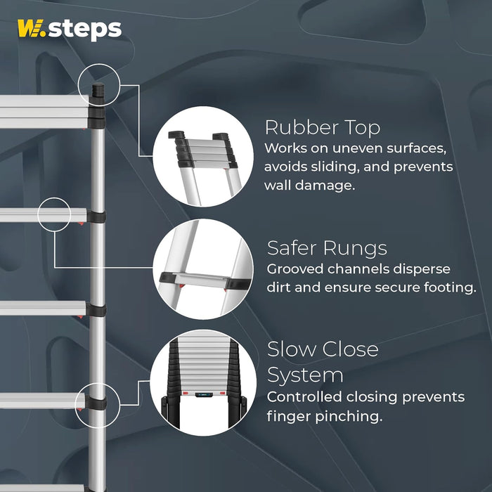 W.steps Prime 11.5 FT | Telescopic Extension Ladder, ANSI Type 1A Certified, incl. stabilizers