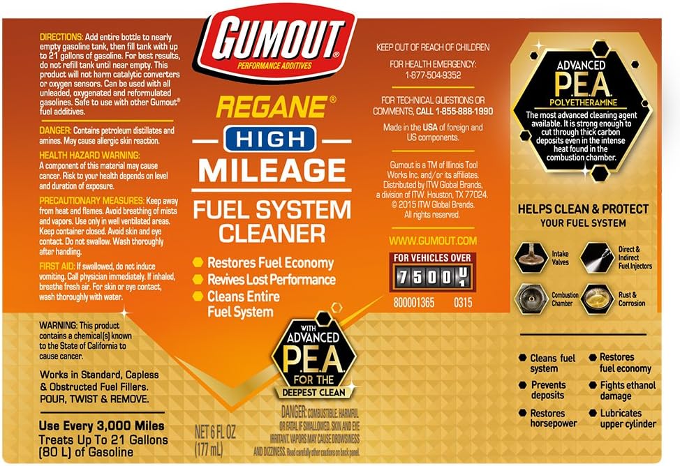 Gumout 510023 Regane High Mileage Fuel System Cleaner, 6 Fl Oz (Pack of 1)