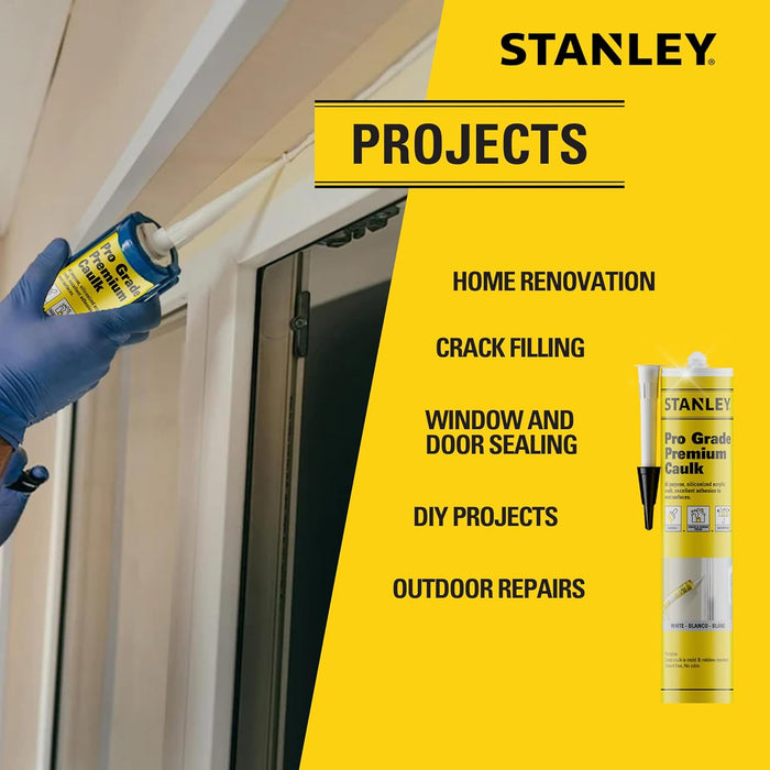 Stanley Premium Siliconized Caulk Acrylic Sealant, White, 10.1 oz. (Pack of 1)