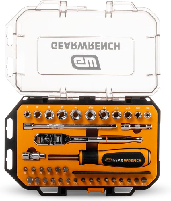 GEARWRENCH (GWMBS39XPS) 39 Piece 1/4" Drive MicroDriver Set with 120XP Locking Flex Head Ratchet and Stubby Sockets