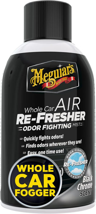 Meguiar's Whole Car Air Refresher, Car Odor Eliminator Spray Permanently Eliminates Unwanted Vehicle Odors Throughout Your Interior, Black Chrome Scent, 2 Oz Aerosol Canister