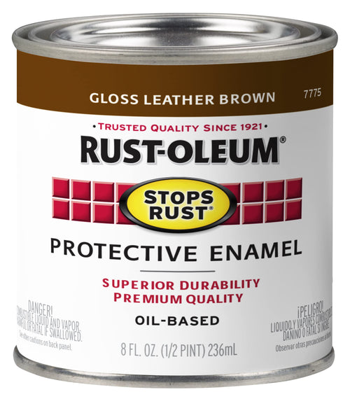 Rust-Oleum 7775730 Stops Rust Brush On Paint, Half Pint, Gloss Leather Brown, 8 Fl Oz (Pack of 1)