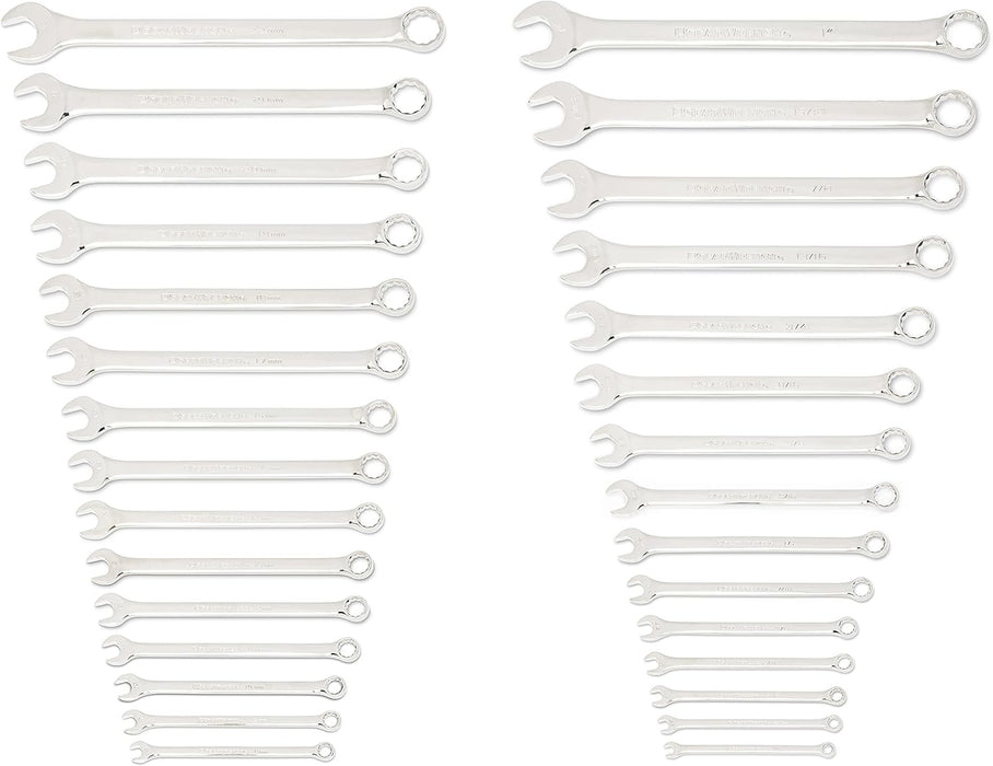 GEARWRENCH 30 Piece 12 Point Long Pattern Combination SAE/Metric Wrench Set with Wrench Racks (1/4-1 in., 8-22 mm) - 81937