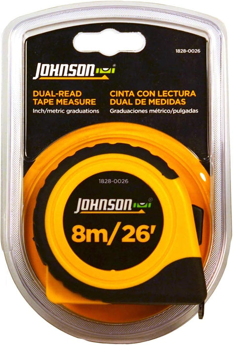 Johnson Level & Tool 1828-0026 Metric/Inch Power Tape, 8m/26', Black/Yellow