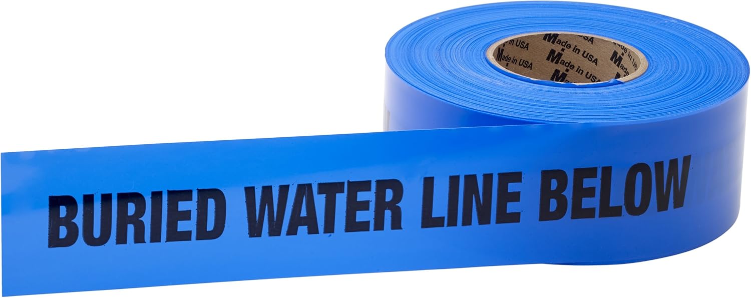 Mutual 17783 Polyethylene Non Detectable Underground Water Line Marking Tape, 4.5 mil Thickness, 1000' Length x 3" Width, Blue