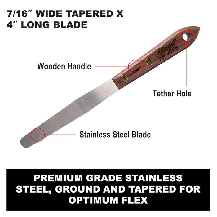 Albion Engineering Company 258-4TPS Classic Tapered Spatula, Stainless Steel, Hardwood Handle, 7/16" Wide Tapered Tip x 4" Long Blade