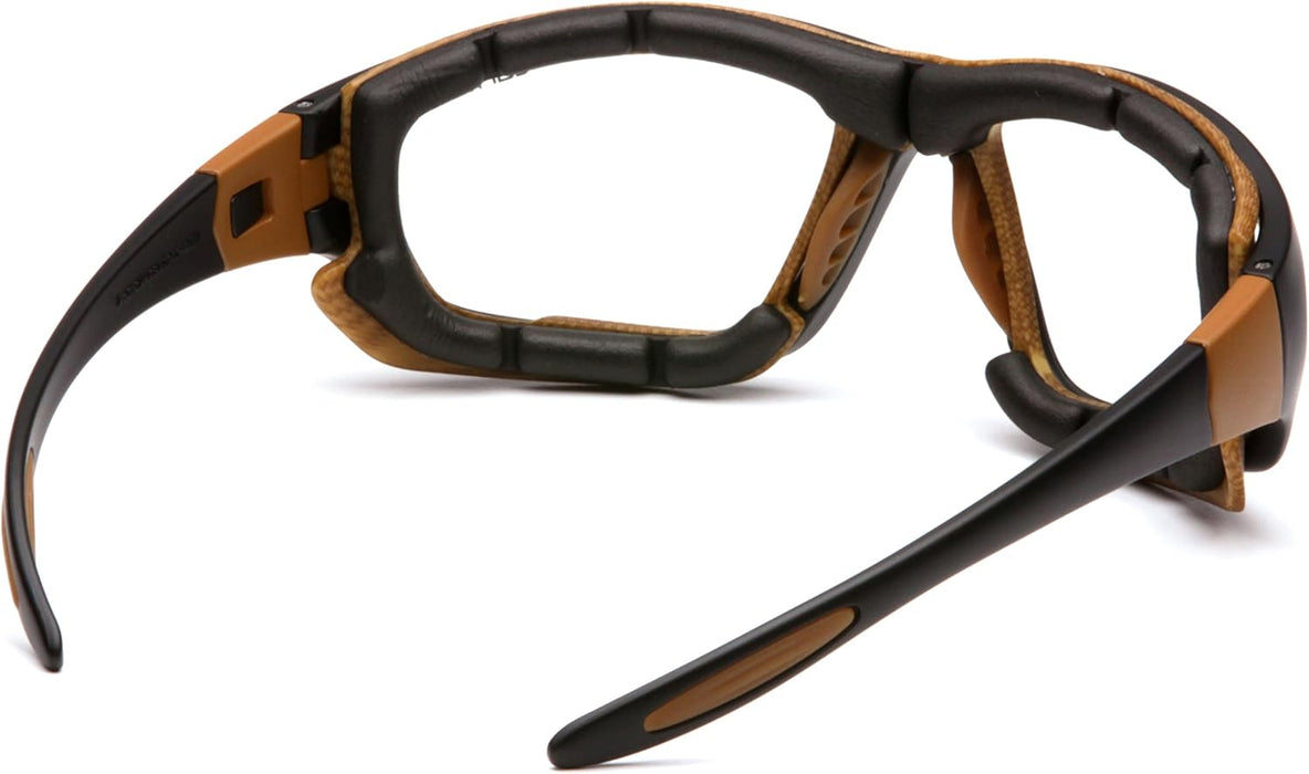 Pyramex Safety Products CHB410DTP Carhartt Carthage Safety Glasses, Clear Anti-Fog Lens with Black/Tan Frame, Clear