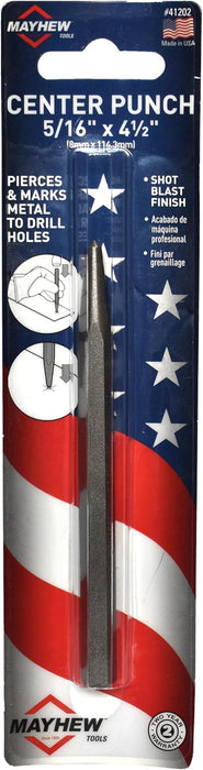 Mayhew Tools 41202 Center Punch, 5/16" x 5/32" Point - Carded, Shot Blast Finish
