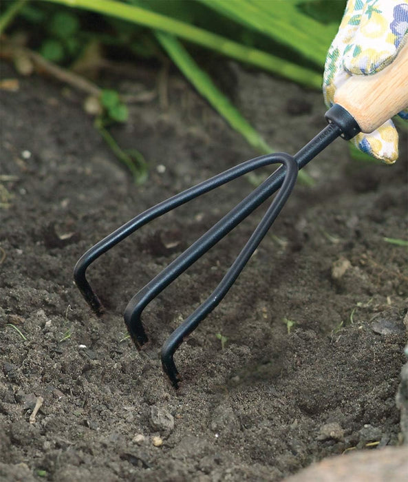 AMES 2446300 Tempered Steel Hand Cultivator with Wood Handle, 11-Inch, Brown Wood Handle Hand Cultivator