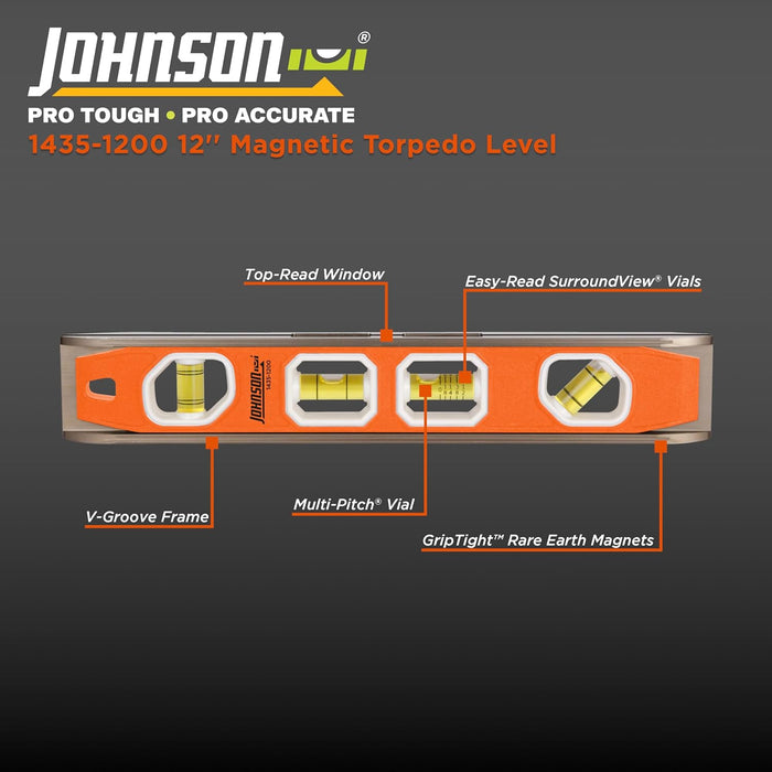 Johnson 1435-1200 12” Magnetic Torpedo Level