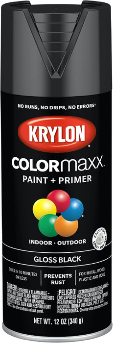 Krylon K05505007 COLORmaxx Spray Paint and Primer for Indoor/Outdoor Use, Gloss Black, 12 Ounce (Pack of 1)