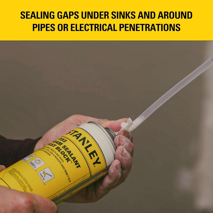 Stanley F993 Expanding Foam Sealant Spray, Gaps & Cracks Filler, PestBlocker for Indoor/Outdoor Use, Paintable, Waterproof, Polyurethane Insulation Foam with Straw Applicator, 12 oz (Pack of 2)