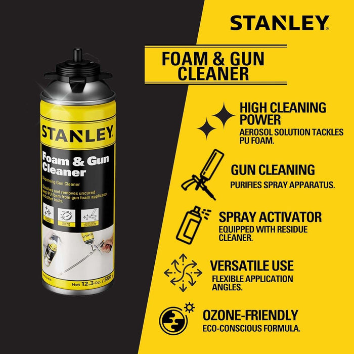 STANLEY Spray Foam Dispensing Gun Cleaner - Uncured Expanding Polyurethane Foam Dissolver - 12.3 oz, 1 Pack