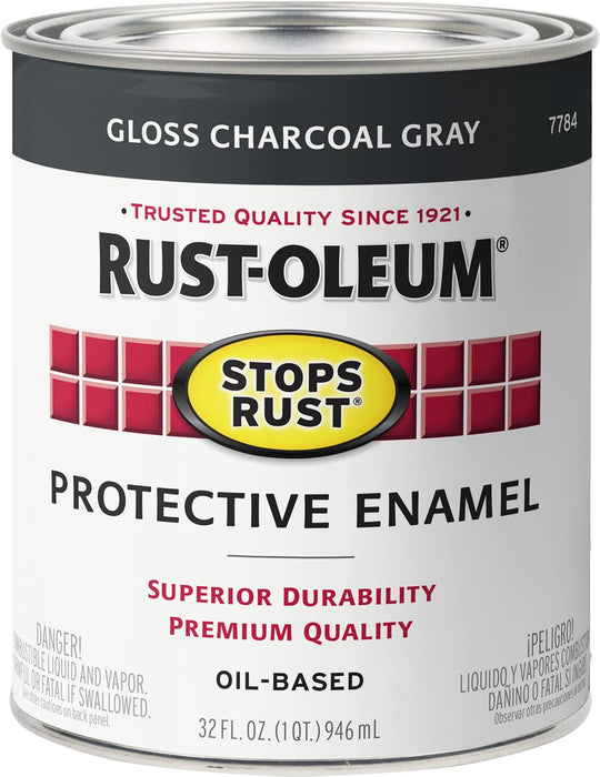 Rust-Oleum 7784502 Stops Rust Brush On Paint, Gloss Charcoal Gray, 1 Quart (Pack of 1)