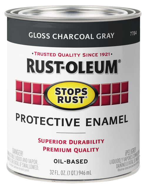 Rust-Oleum 7784502 Stops Rust Brush On Paint, Gloss Charcoal Gray, 1 Quart (Pack of 1)