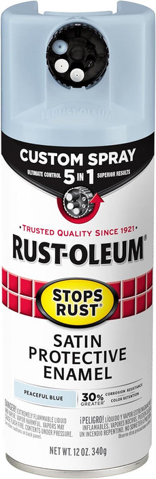 Rust-Oleum 376882 Stops Rust Custom Spray 5-in-1 Spray Paint, 12 oz, Satin Peaceful Blue (Pack of 1)