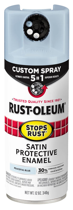 Rust-Oleum 376882 Stops Rust Custom Spray 5-in-1 Spray Paint, 12 oz, Satin Peaceful Blue (Pack of 1)
