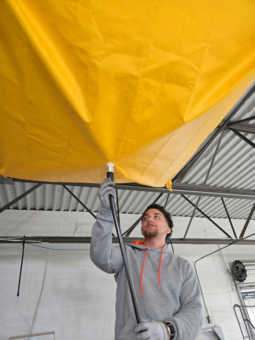 Justrite 28300 Ceiling Leak Diverter Tarp with Hose Connection and Corner Grommets, 5' x 5' Puncture-Resistant and Watertight PVC-Coated Fabric for Temporary Leak Fix