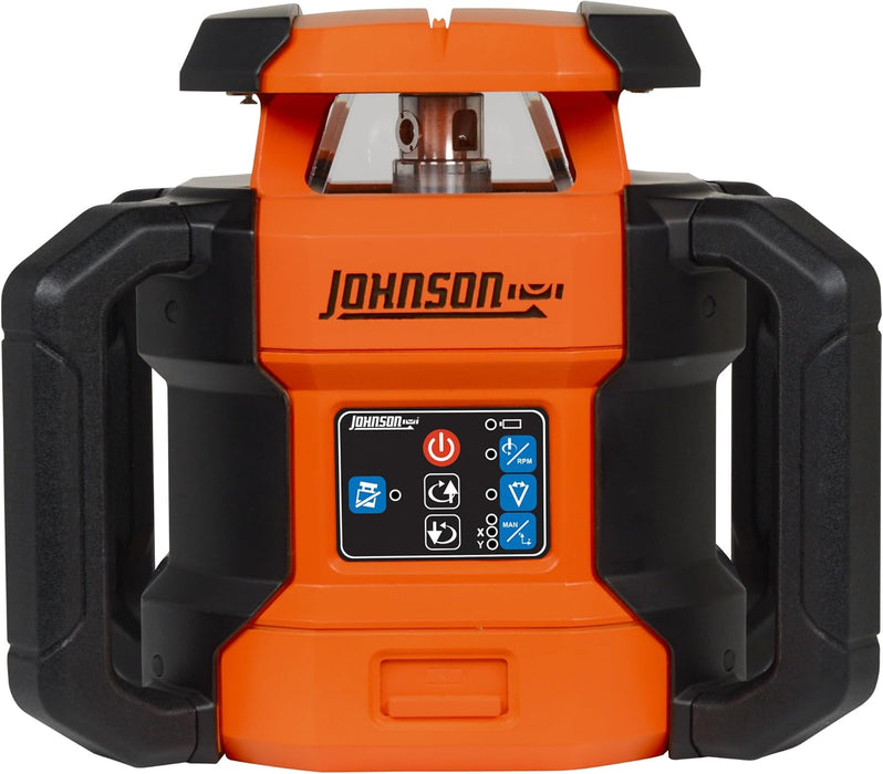 Johnson JRT300-RDHV-S Self-Leveling Red Dual Slope Rotary Laser System, 4,000FT Range, Lithium Ion Batteries, Magnetic Target, Laser Detector, Remote Control, Tripod and 13 FT Grade Rod