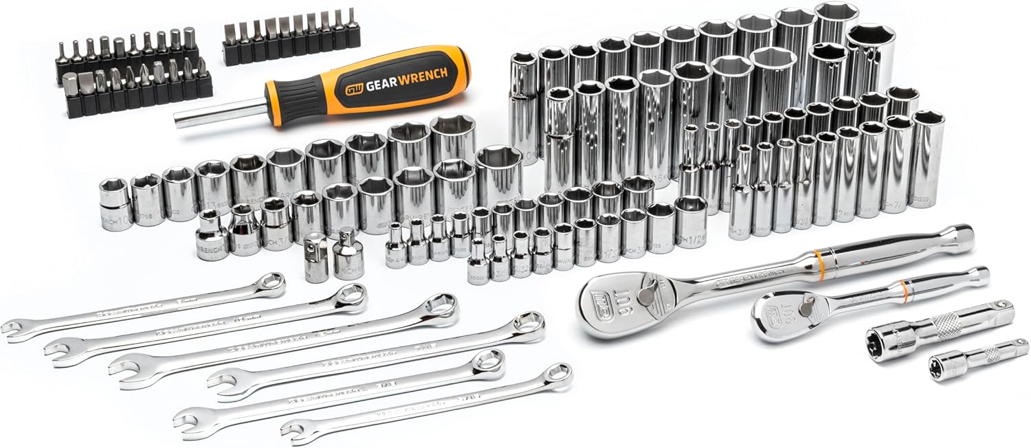 GEARWRENCH (GW90SCBMTS) 121 Piece Mechanics Hand Tool Set - 1/4" & 3/8” Drive, 90 Tooth, SAE & Metric