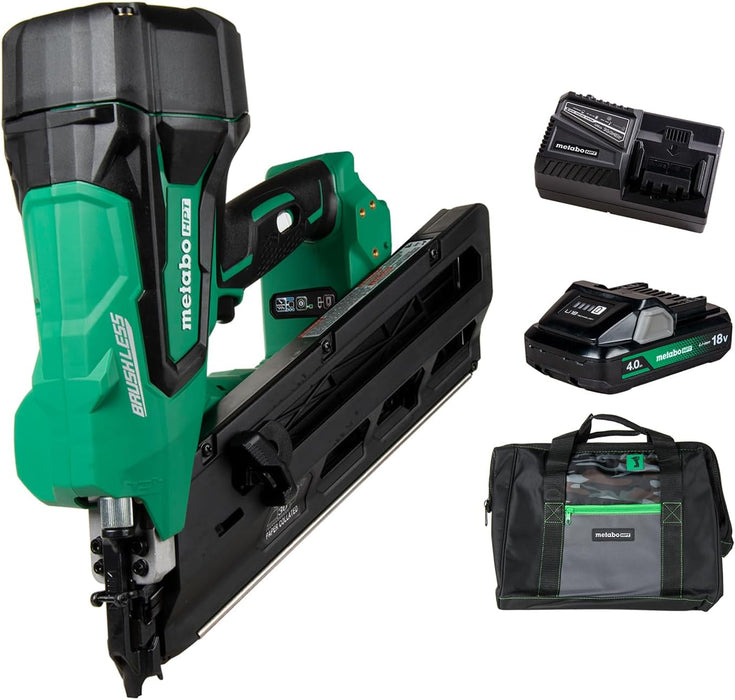 Metabo HPT Cordless 18V MultiVolt Framing Nailer Kit Accepts 2-Inch to 3-1/2-Inch Clipped & Offset Round Paper Nails 1-18V 4.0Ah Li-Ion Battery w/Fuel Gauge Lifetime Tool Warranty NR1890DCST