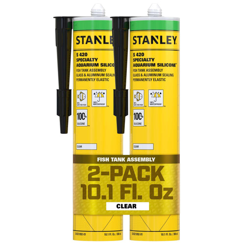 Stanley S420 Aquarium Silicone Sealant Clear, Fish Tank Safe, Waterproof Bond to Glass, High Elasticity, Non-Toxic Aquarium Sealer for Freshwater & Saltwater, 10.1 Fl. Oz. (Pack of 2)