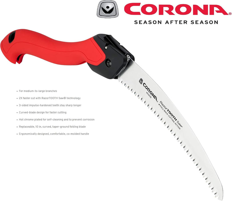 Corona Tools 10-Inch RazorTOOTH Folding Pruning Curved Blade Hand Saw - RS16150, Red