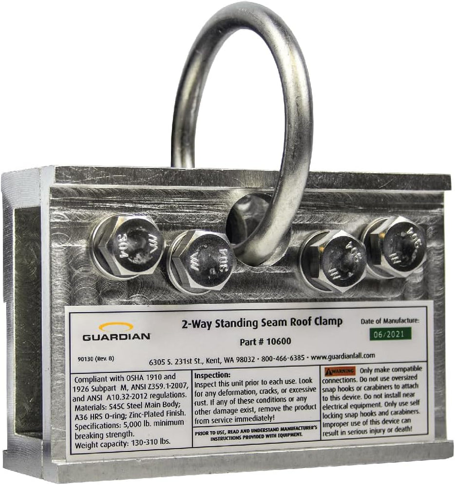 Standing Fall Protection Guardian Fall Protection (10600) Standing Seam Roof Clamp — Contractor ...