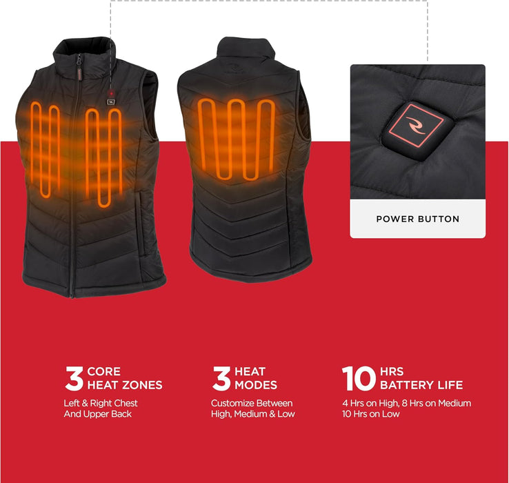 Radians (RHG-V201B-L) Women's Heated Puffer Vest Kit with Battery, Black, Large