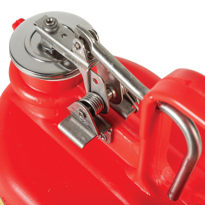 Justrite 14065 1/2 Gallon, 4 5/8" x 7 5/8" x 9.50" Size Type I Red Oval Polyethylene Safety Can with Stainless Steel Hard