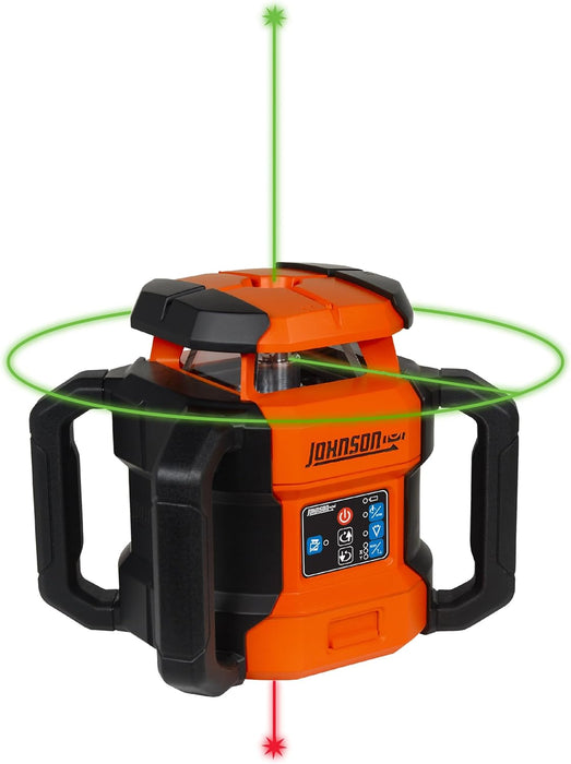 Johnson JRT300-GNHV-K Self-Leveling Dual Slope Rotary Laser Kit with GreenBrite Technology, 4,000FT Range, Lithium Ion Batteries, Magnetic Target, Laser Detector, Remote Control