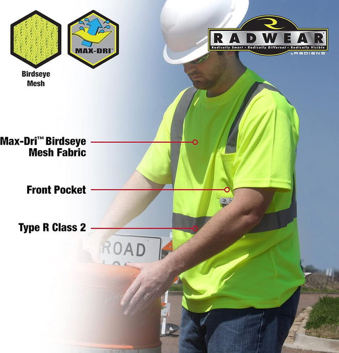 Radians ST11B-2PGSW Type R Class 2 Short Sleeve Black Bottom T-Shirt, Safety Green, Size 2X-Large
