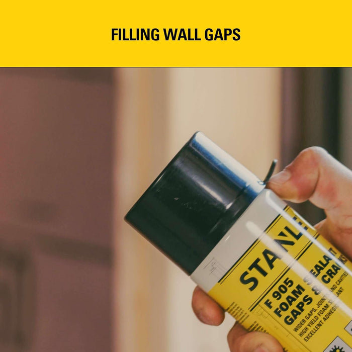 Stanley F905 Gaps & Cracks Sealant, Polyurethane Spray Foam Insulation for Window & Door, Waterproof Gap Filler, Low Expansion Foam for Indoor & Outdoor Use, Straw Use, 12 Oz. (Pack of 1)
