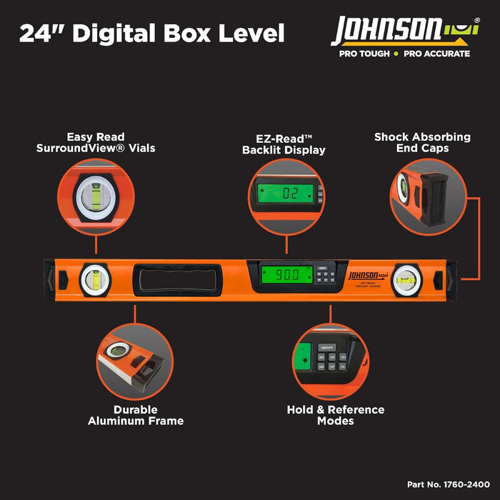 Johnson 1760-2400 Digital Box Level, 24", Orange