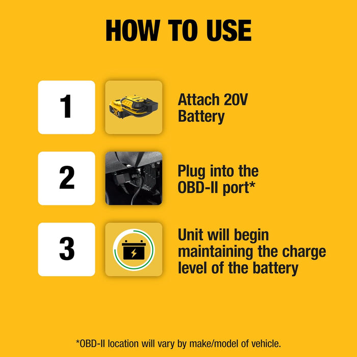 DEWALT DXAEOBD Professional 1 Amp Battery Maintainer for Use with 20V Lithium Battery Pack