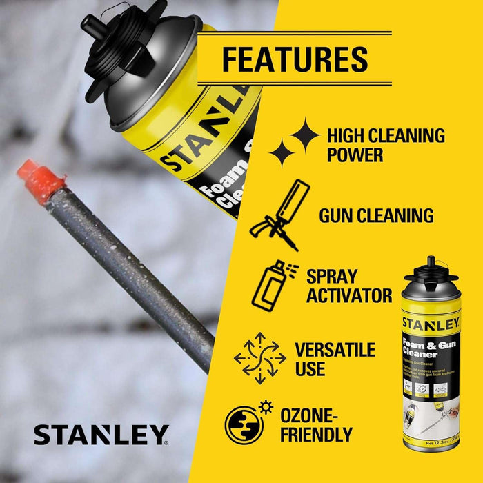 STANLEY Spray Foam Dispensing Gun Cleaner - Uncured Expanding Polyurethane Foam Dissolver - 12.3 oz, 1 Pack