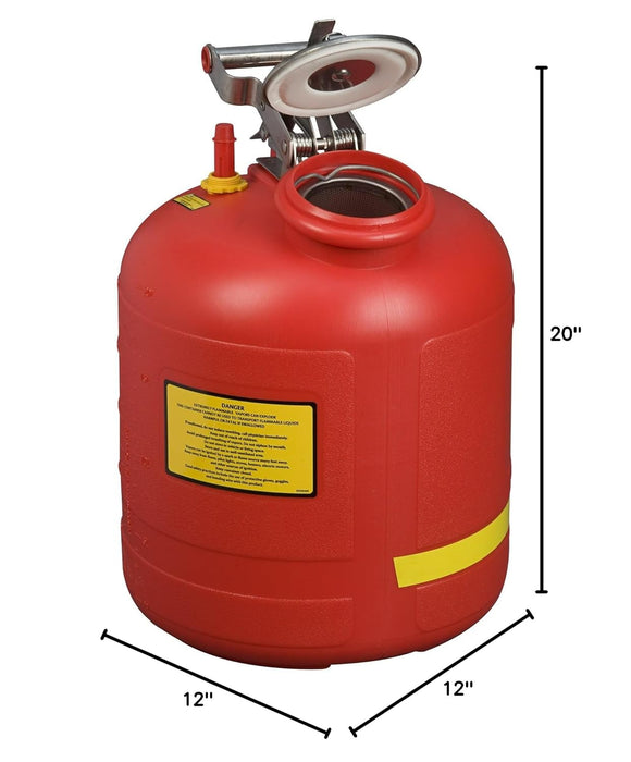 Justrite 14565 Polyethylene Safety Liquid Disposal Can with Stainless Steel Hardware and Built-in Fill Gauge, 5 Gallon Capacity, Red