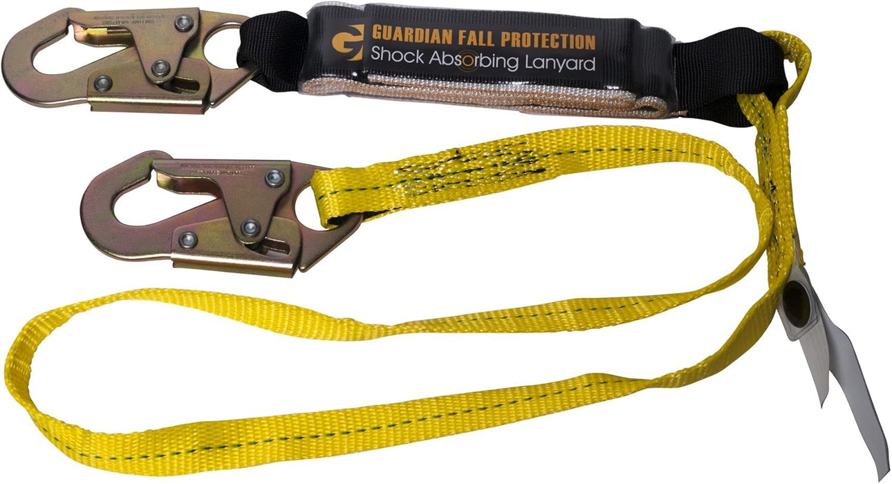 Guardian Fall Protection 01220 6-Foot Single Leg Shock Absorbing Lanyard 6 ft Single Leg/Steel Snap Hook