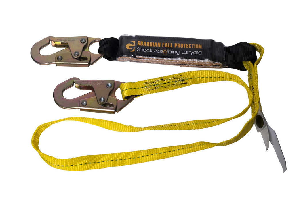 Guardian Fall Protection 01220 6-Foot Single Leg Shock Absorbing Lanyard 6 ft Single Leg/Steel Snap Hook