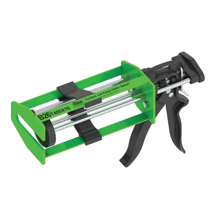 Albion Engineering Company B26T400X10 400 Series B-Line Manual Multi-Component Cartridge Epoxy Adhesive Gun, 10:1 Ratio (490 ml) 26:1 Manual Drive 10:1 (450-490 ml) Carts 7-1/4" x 2-21/32" & 27/32"