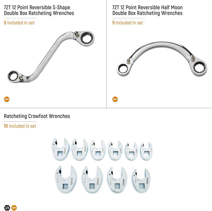 GEARWRENCH GWMSSRWMM 20 Piece Specialty Ratcheting Metric Wrench Set in Foam Storage Tray