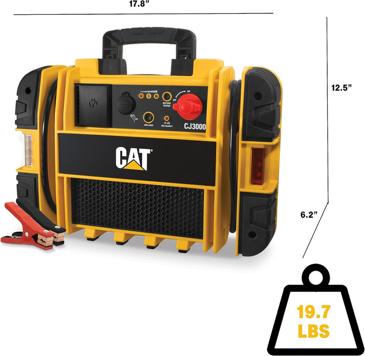 CAT CJ3000 Professional Jump Starter 2000 Peak Amp Battery Booster, Built-In Power Switch, Battery Clamps, Yellow