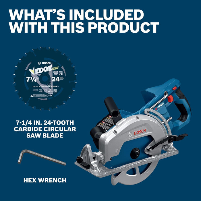 BOSCH GKW18V-26N PROFACTOR 18V 7-1/4" Rear Handle Circular Saw - BITURBO Brushless Technology, 5000 RPM, Lightweight Ergonomic Design, Left Blade Orientation, Electronic Brake, Dust Port (Bare Tool)