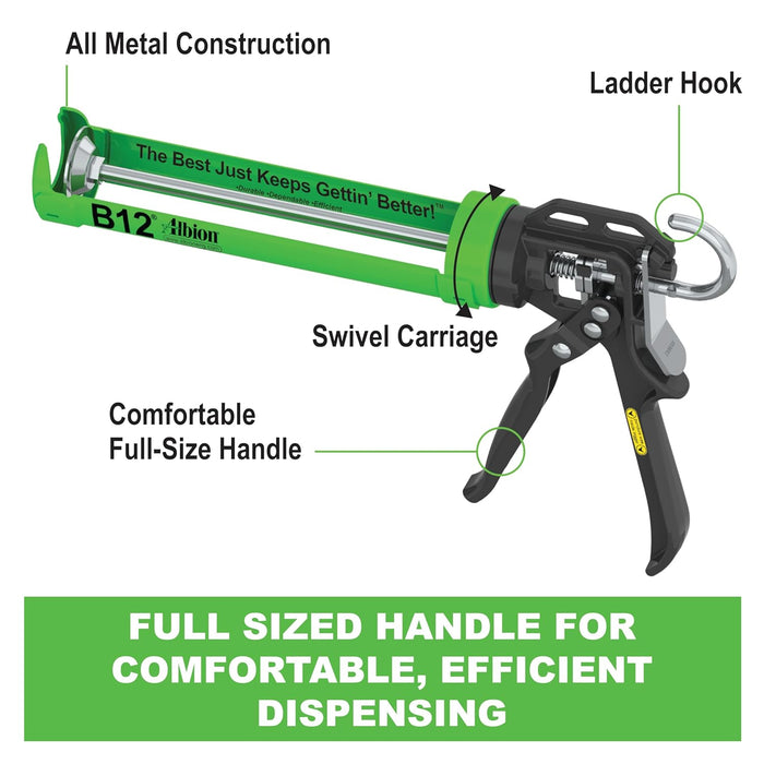Albion Engineering Company (B12) B-Line Manual Cartridge Caulking Gun, 1/10 Gallon (10 oz), 12:1 Drive