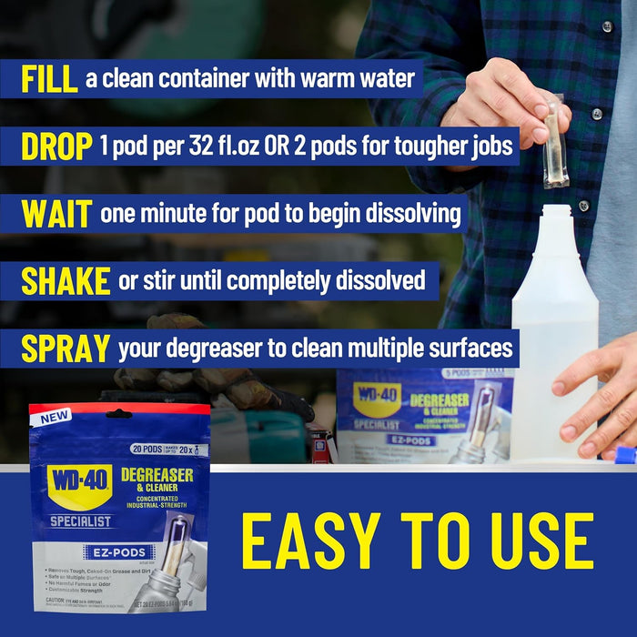 WD-40 300882 Specialist Degreaser and Cleaner EZ-PODS, Customizable Industrial-Strength Concentrate, Multi-Surface Cleaning Solution, Cleans and Degreases BBQ, Patio Cleaner, Unscented, 0.28 oz (Pack of 5 Pods)
