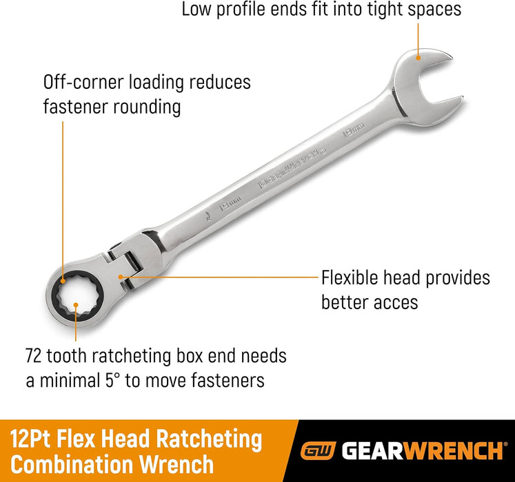 GEARWRENCH 13 Pc. 12 Pt. Flex Head Ratcheting Combination Wrench Set, SAE - 9702D
