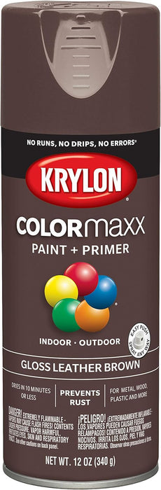 12 oz Krylon K05527007 Leather Brown COLORmaxx Paint & Primer Spray Paint, Gloss Leather Brown 12 Ounce (Pack of 1) Gloss