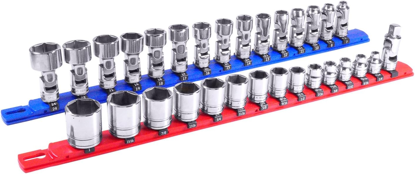 Ernst Manufacturing 18-Inch Socket Organizer with 17 1/2-Inch Twist Lock Clips, Red (8402-Red-1/2)
