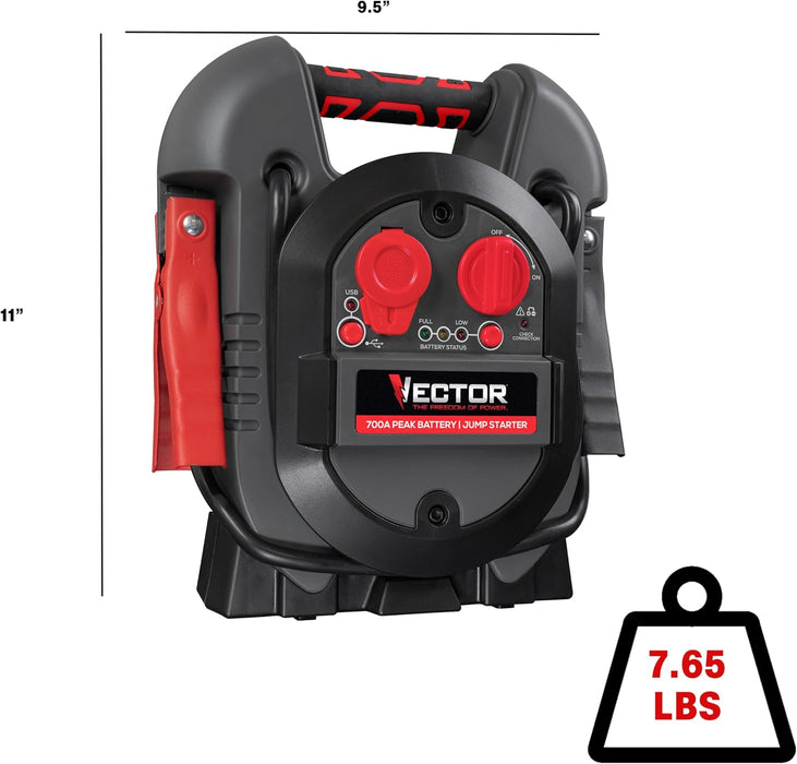 Vector J312V Jump Starter, 700 Peak Amp, USB Charging Port, Rechargeable Battery